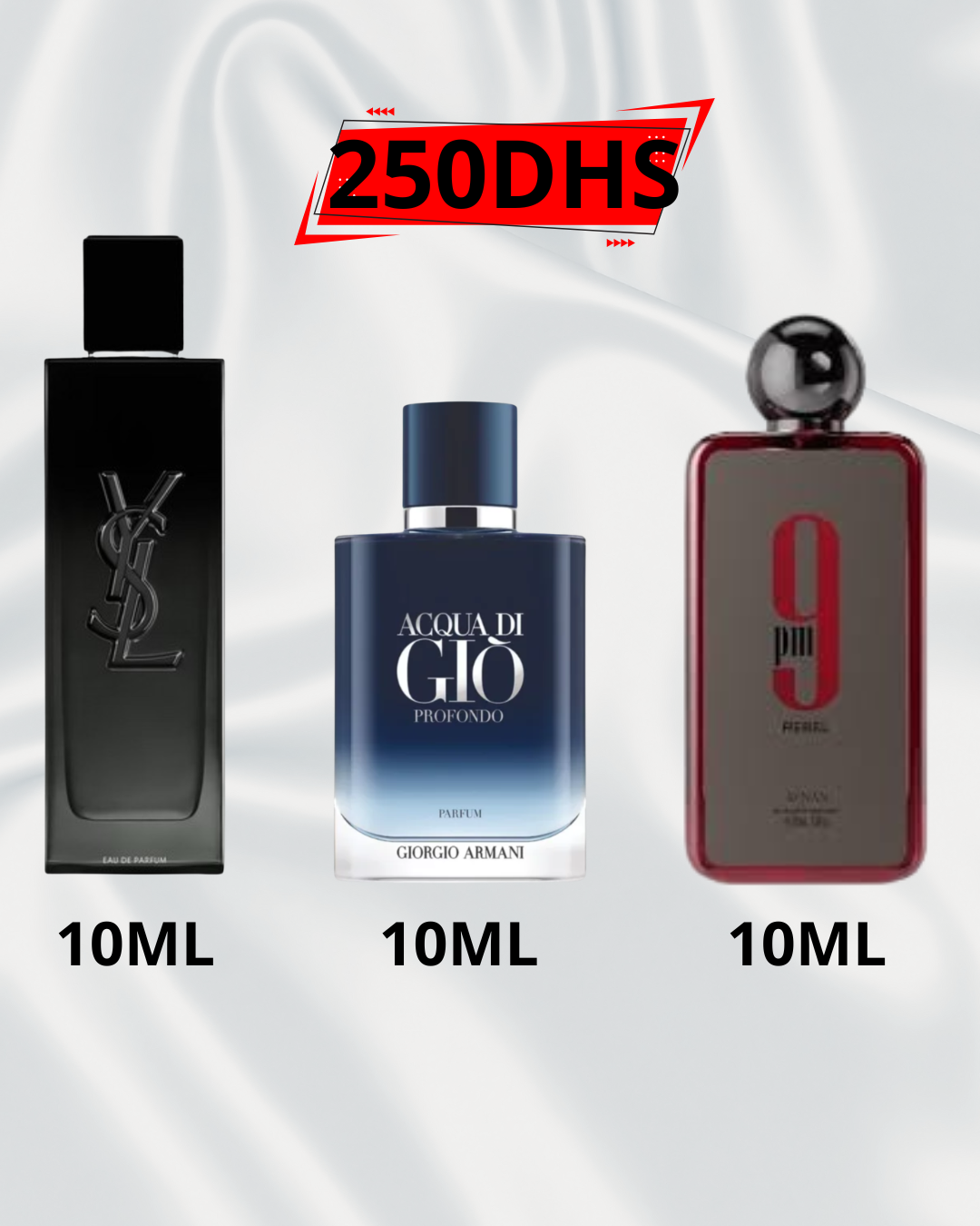 PACK 10ML MY SELF EDP +10ML AQUA DI GIO PROFONDU +10ML  REBEL